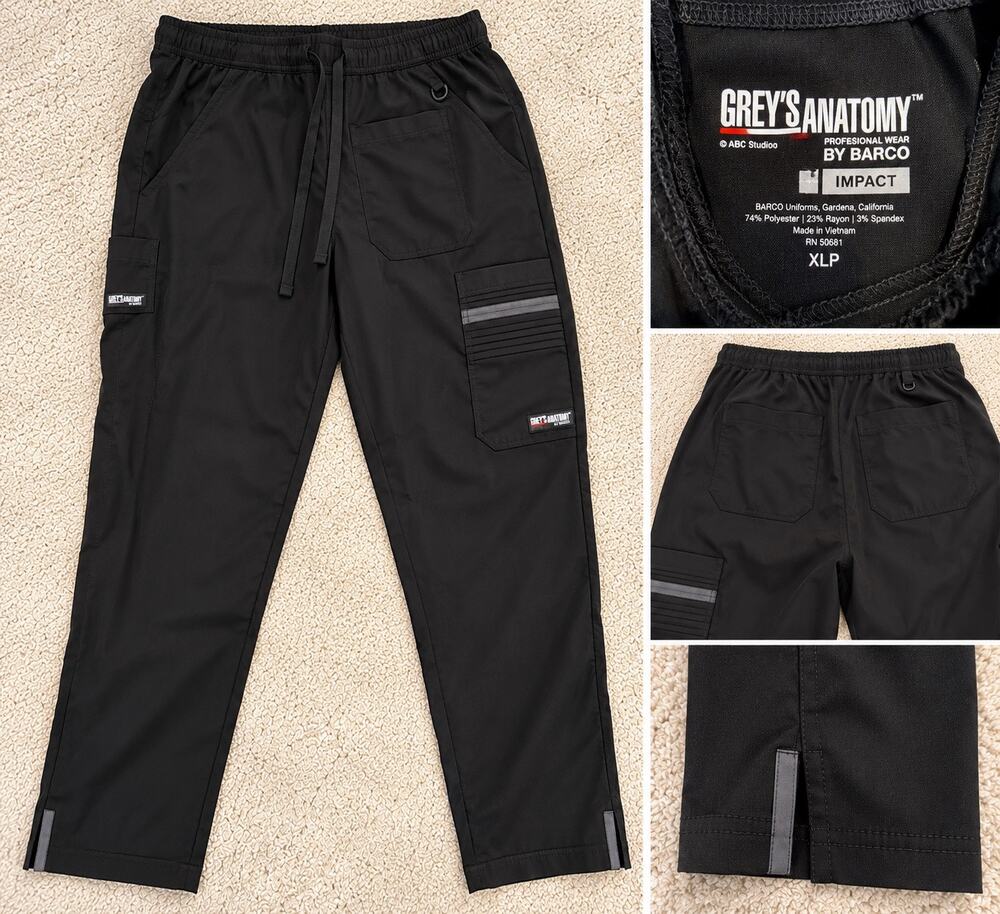 Grey’s Anatomy by Barco Impact Scrub Pants XL Petite Black Cargo XLP